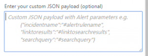 Screenshot of the optional "custom JSON payload" field.