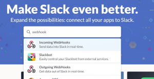 Screenshot of "Incoming WebHooks" in the App Directory.