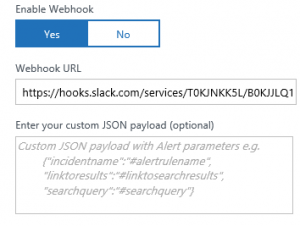 Screenshot of the "WebHook URL" field with the URL that you pasted.