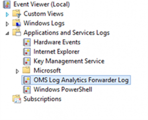Screenshot of the OMS Log Analytics Forwarder Log in the Event Viewer