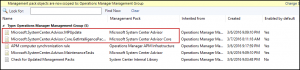 Screenshot of management pack objects scoped to Operations Manager Management Group.