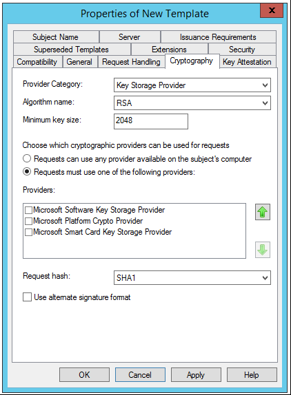 Certificate Template using CNG Key Storage Provider