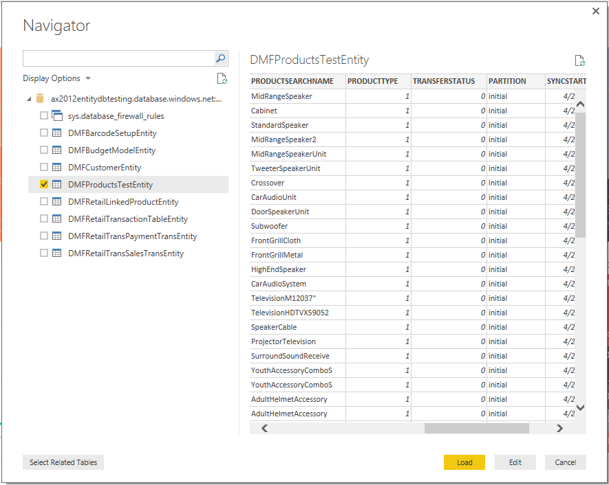 A user can select multiple entities to use in a report from PowerBI Desktop using the Entity Store as a data source.