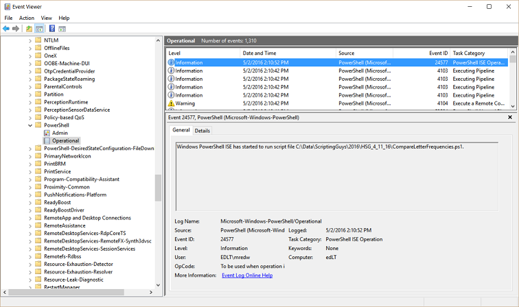 Screenshot of the Windows PowerShell/Operational log.