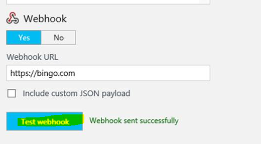 Screenshot that shows the “Test webhook” button so that you can test the endpoint of your webhook.