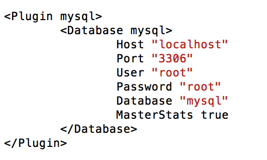 Screenshot of the database configuration in the Plugin mysql section.