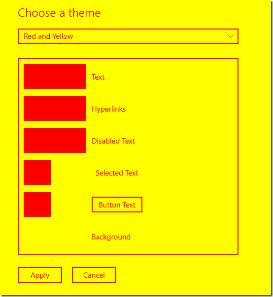 Creating a new custom theme called “Red and Yellow” in the Settings app.