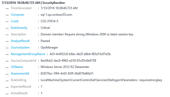 Screenshot of SecurityBaseline data type.