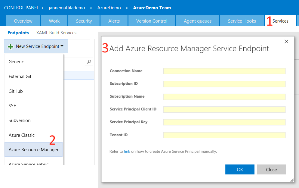 Setup VSTS connection to Azure