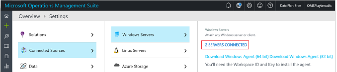Screenshot of servers in the Settings Dashboard of the OMS portal.
