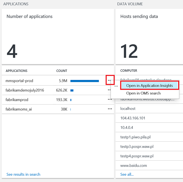 The Open in Application Insights option