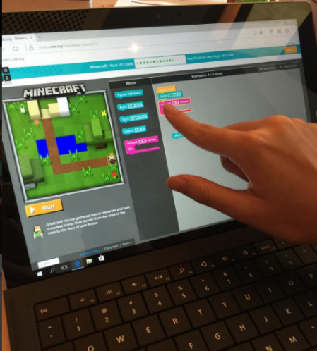 Students could navigate and explore the two-dimensional world of Minecraft during the workshop.