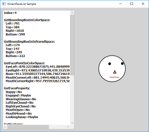Screen shot of a program KinectFaceList Sample Code