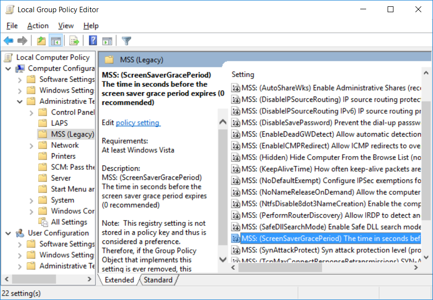 MSS Settings in Administrative Templates