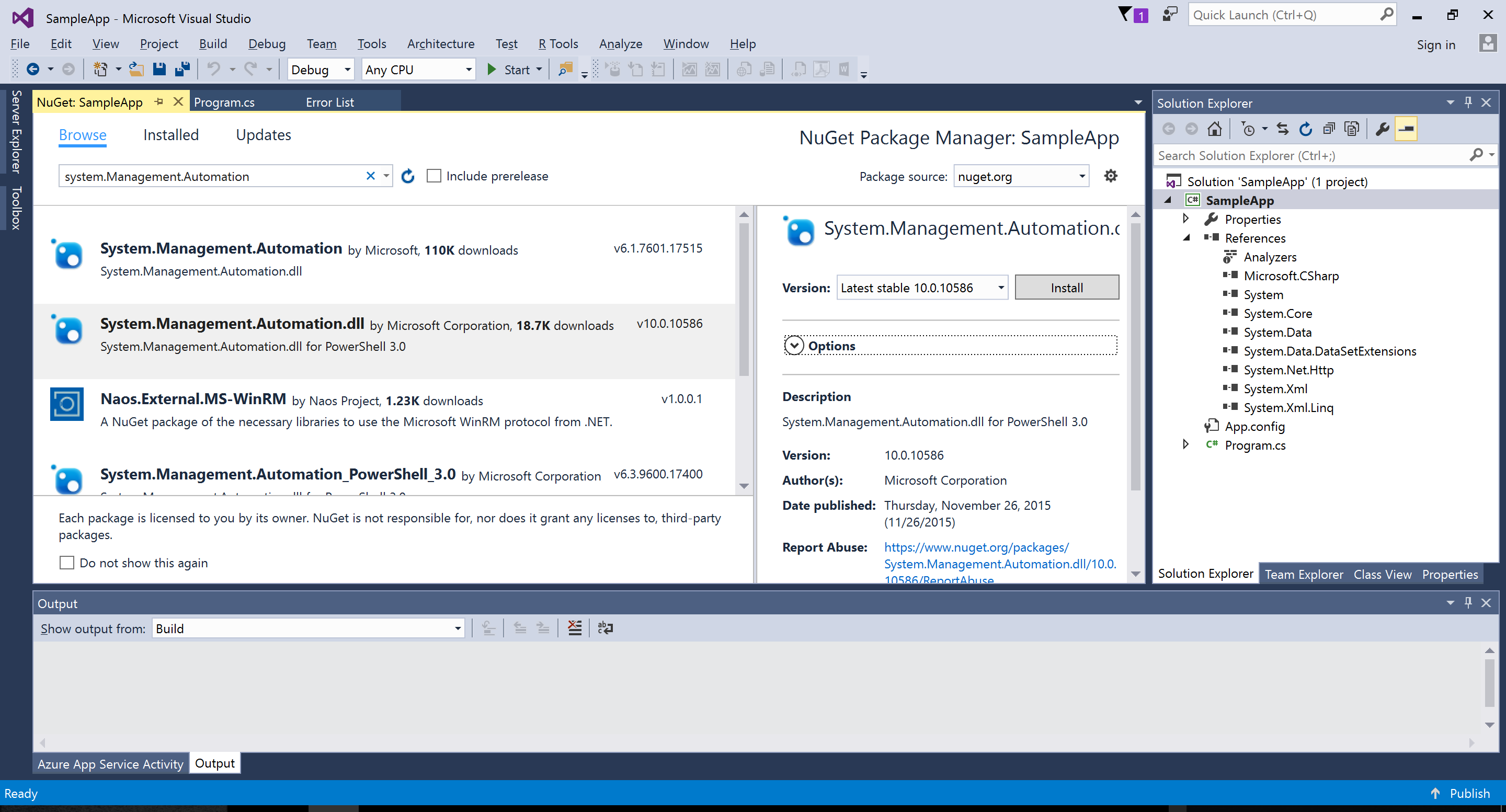 Installing Nuget package for System.Management.Automation