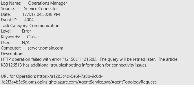 Error in the Operations Manager event log
