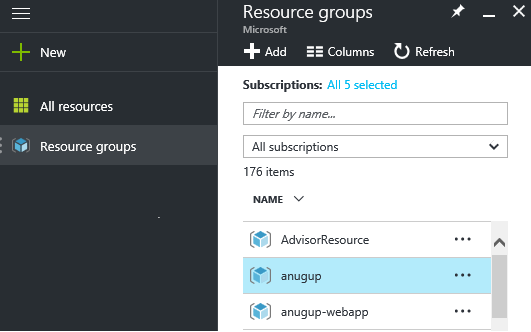 Resource group name in the Azure portal 