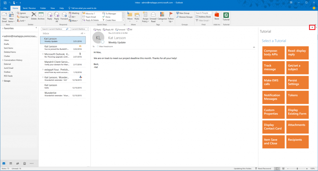 A screenshot of a pinnable taskpane in Outlook.
