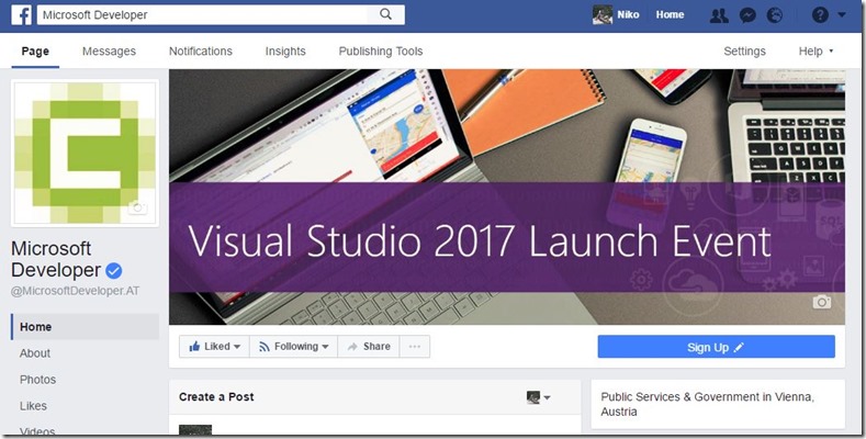 Facebook Seite Microsoft Developer