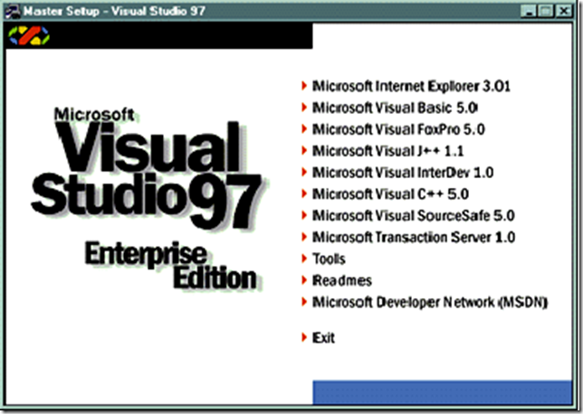 Screenshot of the Visual Studio 97 splash screen. Photo: Microsoft