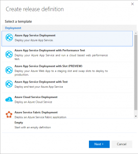 VSTS New release definition using Azure App Service template