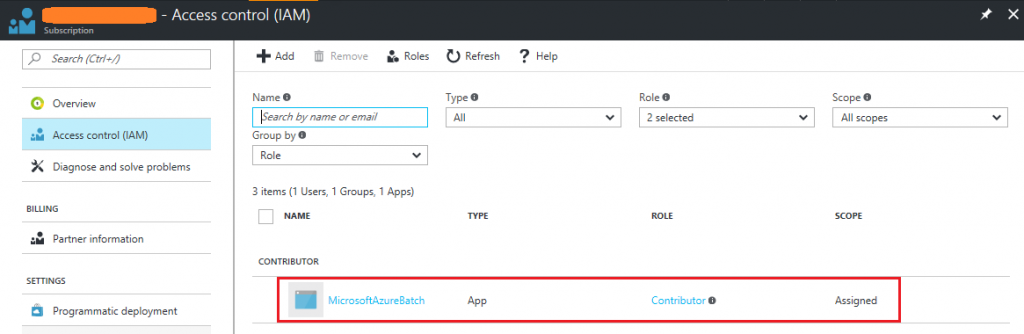 Update Subscription for Azure Batch Account