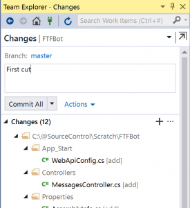 Commit changes up to the VSTS server