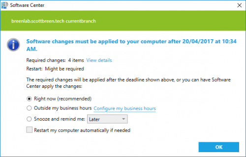 Software Center - Changes Required Prompt