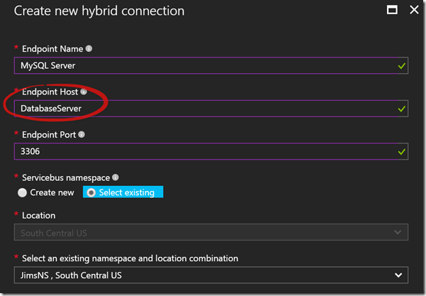 Hybrid Connection Endpoint