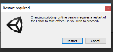 Resta 戊 required 0 Changing scripbng runtime V 引 on requres 已 restart Of 巴 Editor to 什 匚 t Do you Wish to pro 上 巴 带 Restart 