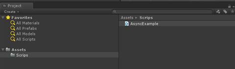 Favorites Q All 卜 te 引 s 0 ． All prefabs 《 aAll Models 《 All Scripts · 0 Assets 0 Scrtps As 0t5 ． SC-rips 的 AsyncExample 