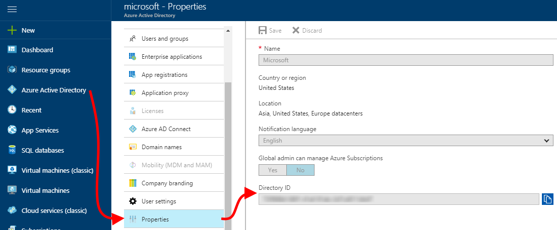 Display the Azure Active Directory ID in the Azure portal