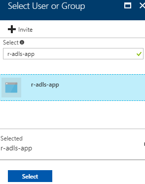 Select user for new ADLS file system permission in the Azure portal