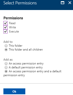 Set ADLS work folder file system permission in the Azure portal