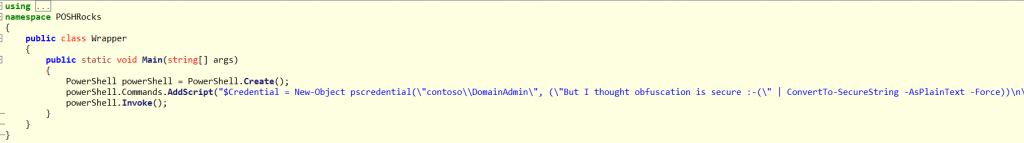 The disassembled .NET code showing a clear-text password