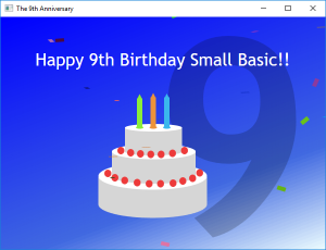 Screen shot of a program Happy Birthday Small Basic!!
