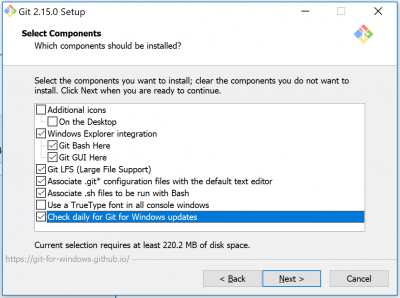 Select Components of the Git installation