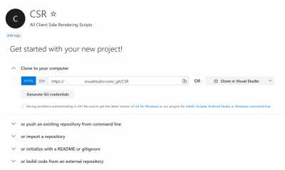 New Git Project in Visual Studio Online