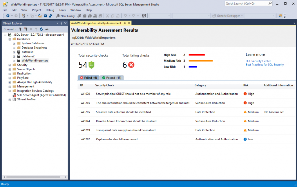 Vulnerability Assessment report in SSMS