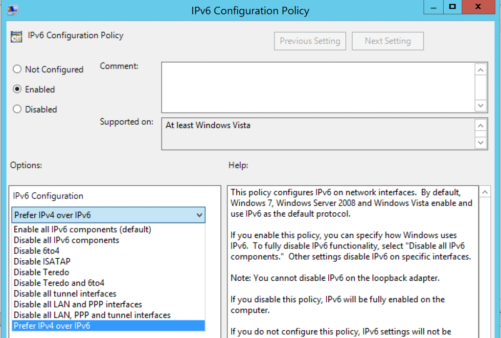 IPv6 Group Policy settings