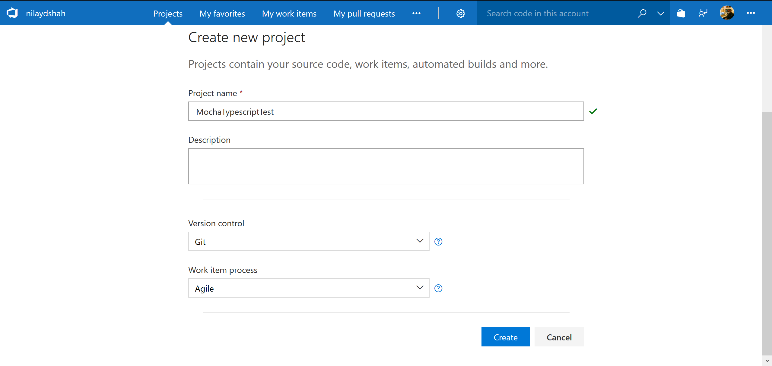 VSTS Create New Project