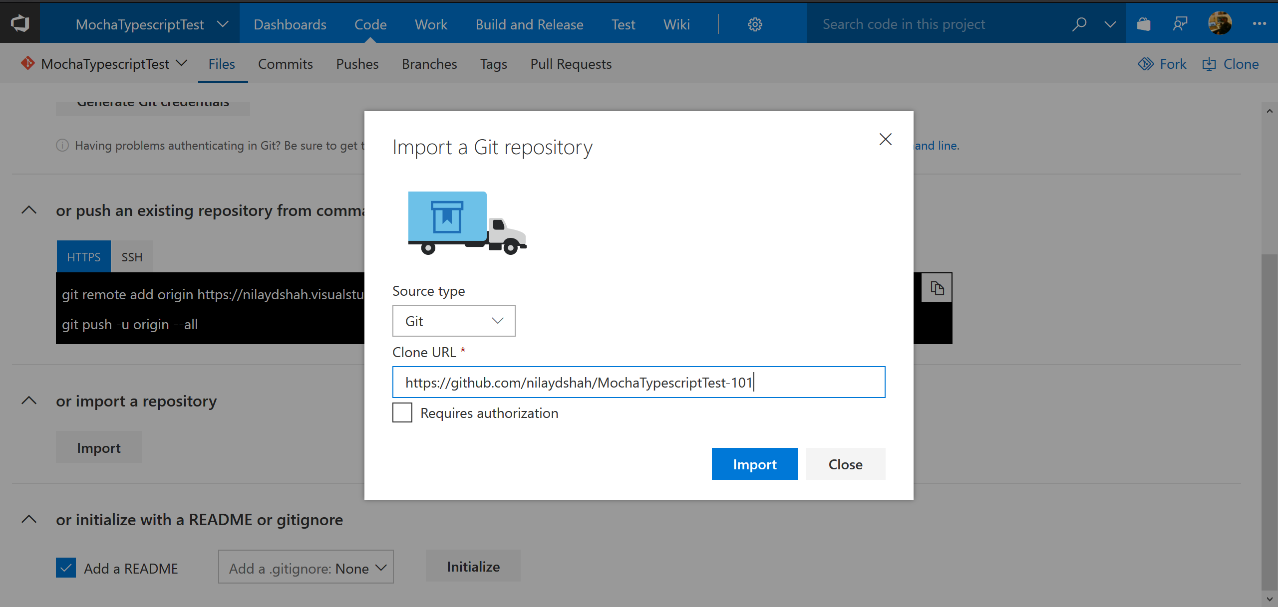 Import Github project to VSTS