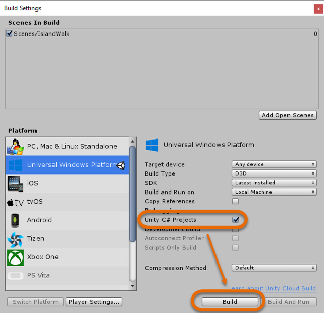 Unity Settings for building the C# Visual Studio solution