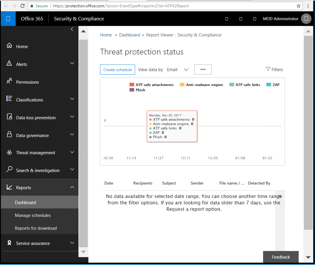 Threat Protection Status Reporting