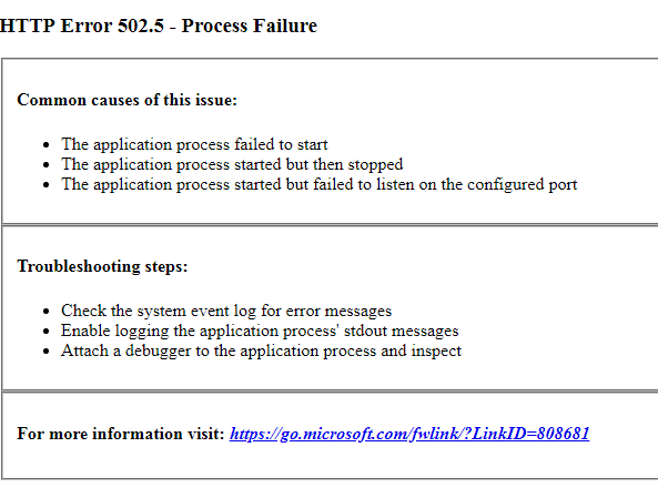 aspnet core 502.5 error