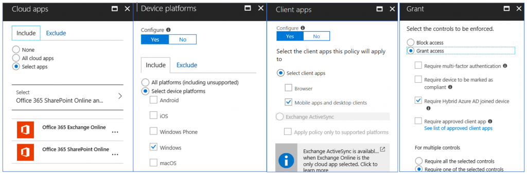Screenshot of the conditional access CA policy configuration