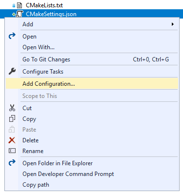Add Configuration from the Solution Explorer