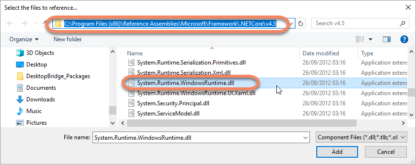 Add reference to System.Runtime.WindowsRuntime.dll 