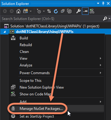 Manage NuGet Packages window
