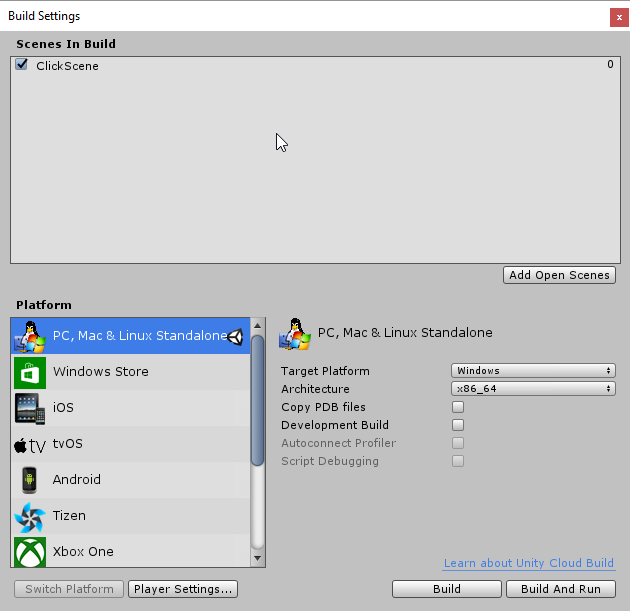 Windows x86 x64 build setting in Unity